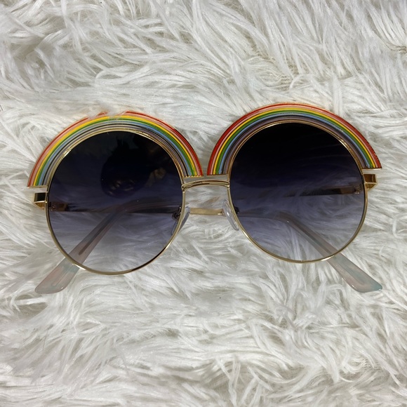 Oversized Retro Rainbow Sunnies Sunglasses Gold Frames  Smoke Blue Black Lens - Picture 3 of 8